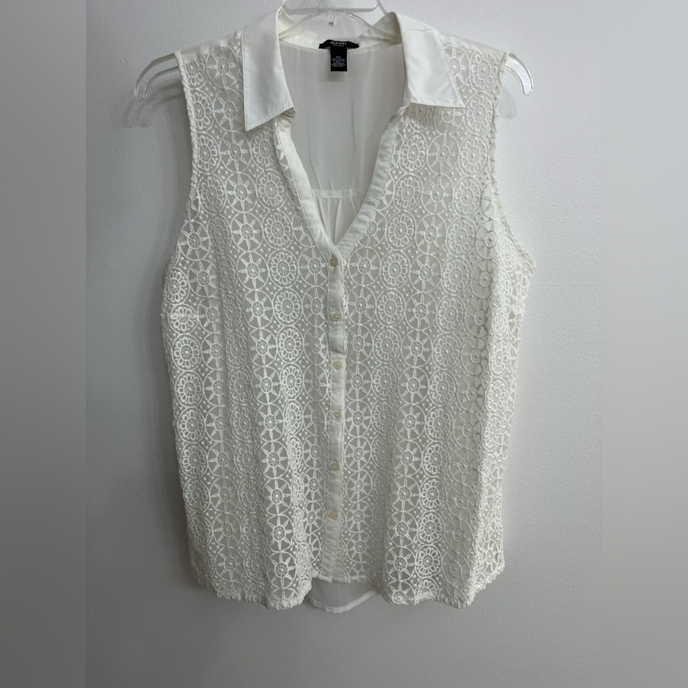 Alfani Ivory Lace Button-Down Blouse